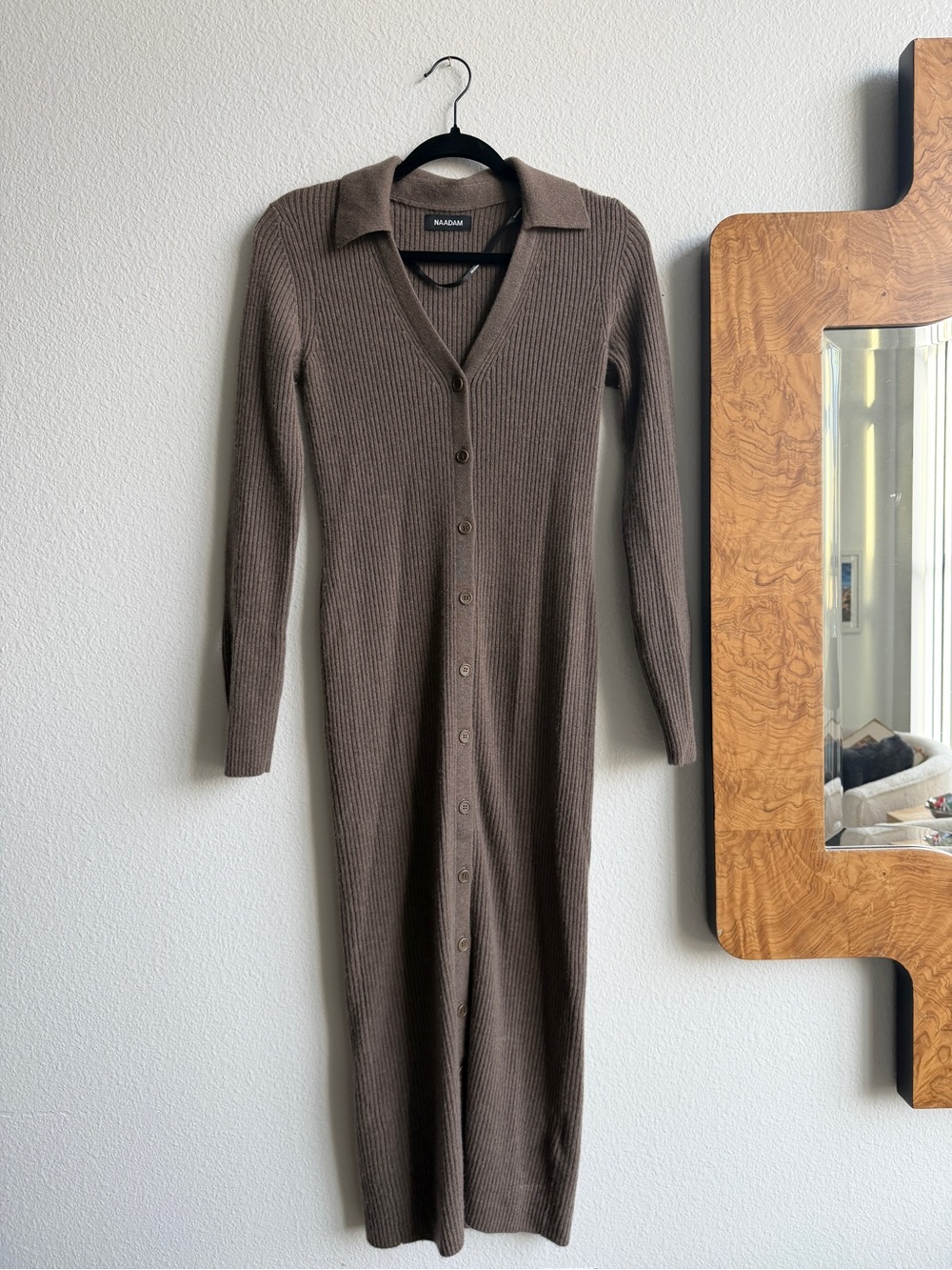 NAADAM Ribbed Button-Front Maxi Dress in Brown